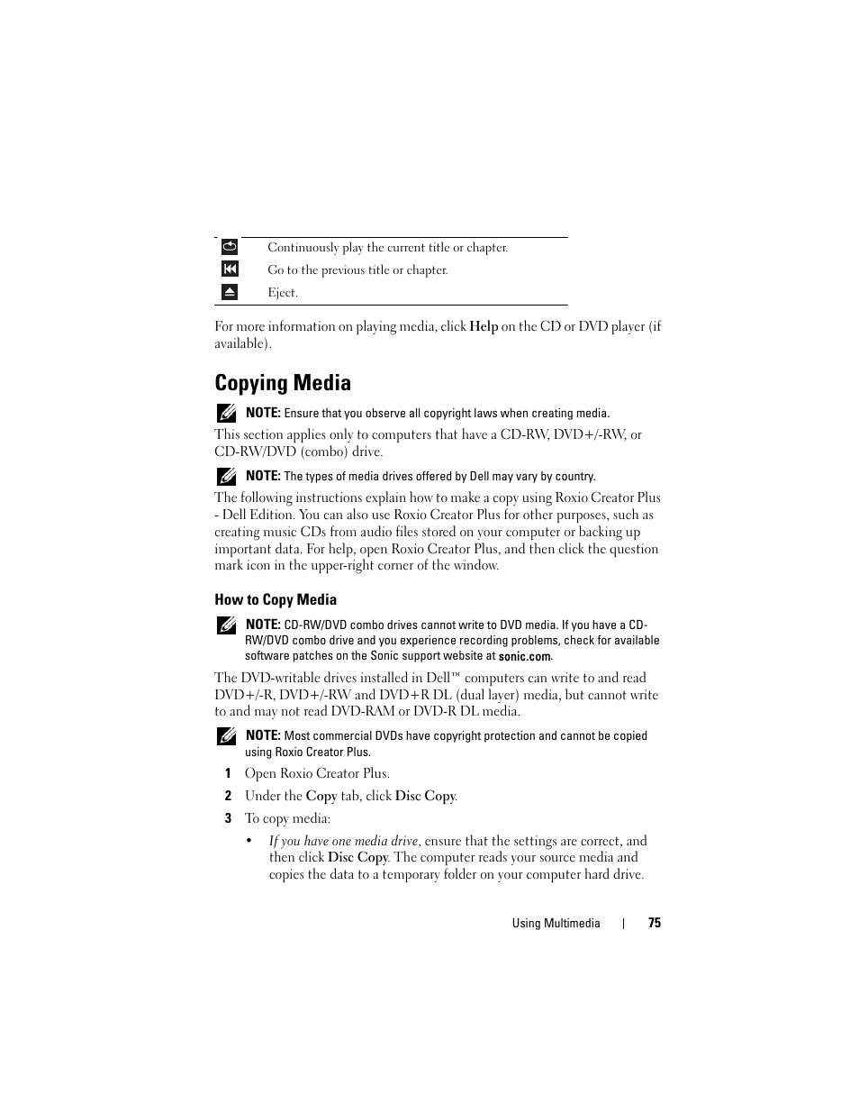 Copying media, How to copy media | Dell Latitude D630C (Late 2008) User Manual | Page 75 / 218