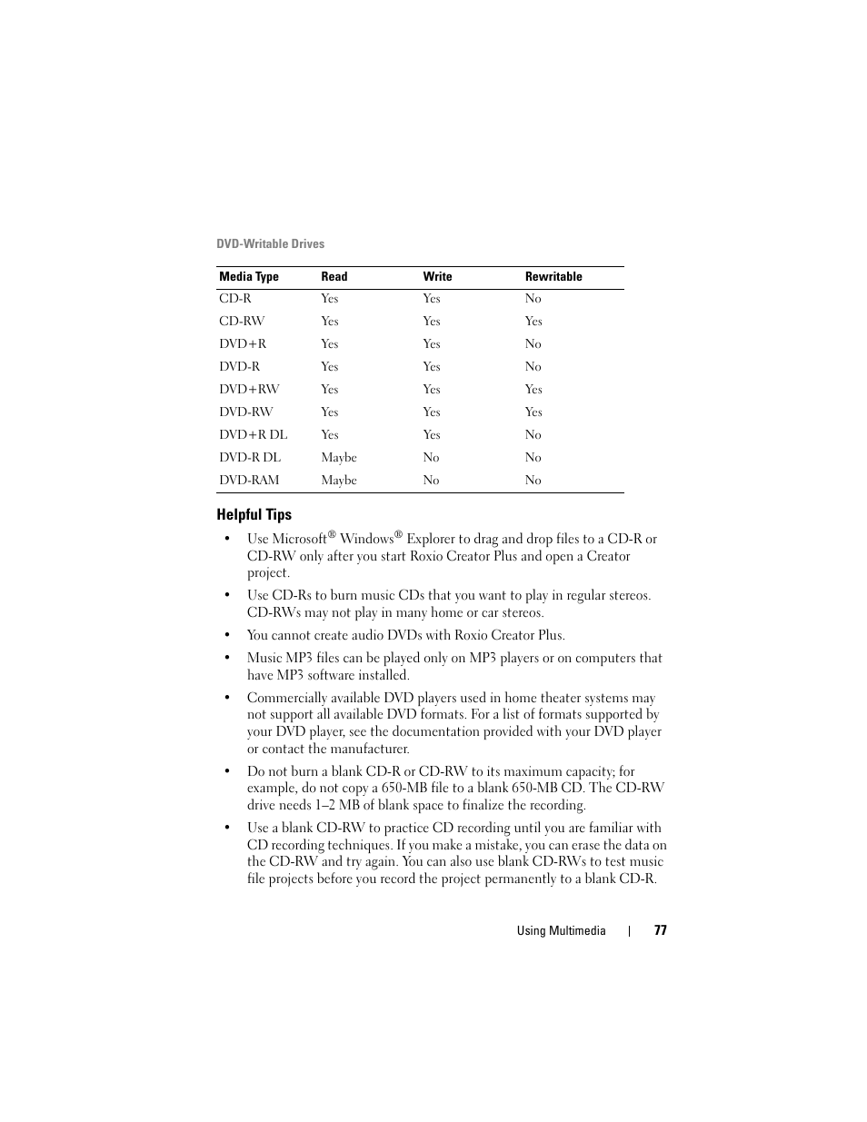 Helpful tips | Dell Latitude D630C (Late 2008) User Manual | Page 77 / 218