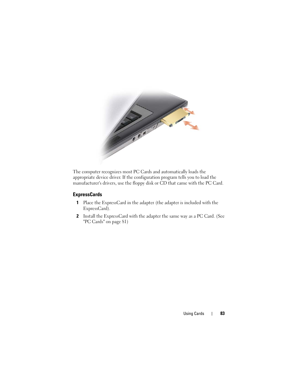 Expresscards | Dell Latitude D630C (Late 2008) User Manual | Page 83 / 218