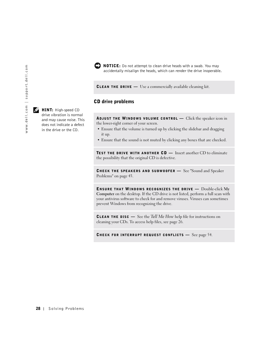 Cd drive problems | Dell Dimension 4500 User Manual | Page 28 / 142