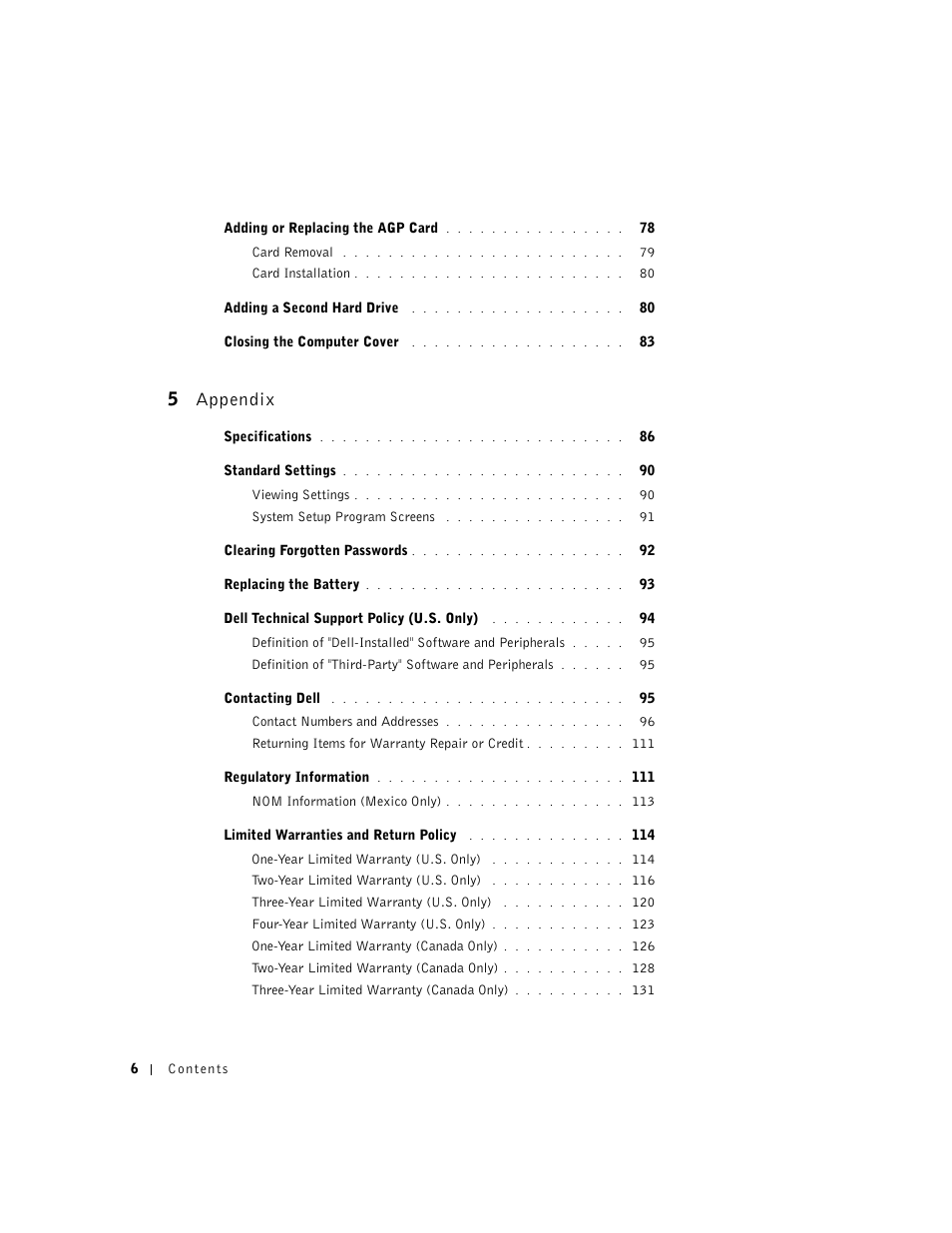 5 appendix | Dell Dimension 4500 User Manual | Page 6 / 142