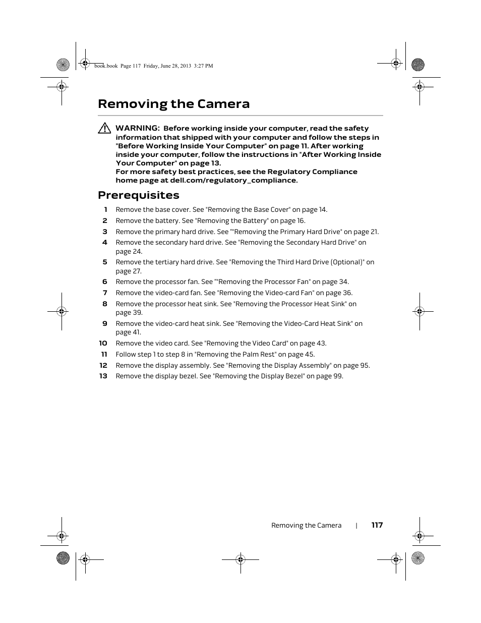 Removing the camera, Prerequisites | Dell Alienware 17 (Mid 2013) User Manual | Page 117 / 128