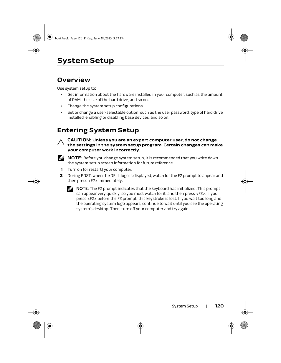 System setup, Overview, Entering system setup | Dell Alienware 17 (Mid 2013) User Manual | Page 120 / 128