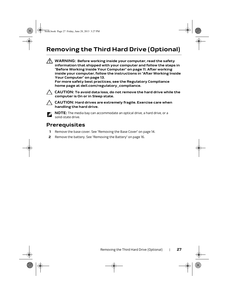 Removing the third hard drive (optional), Prerequisites | Dell Alienware 17 (Mid 2013) User Manual | Page 27 / 128