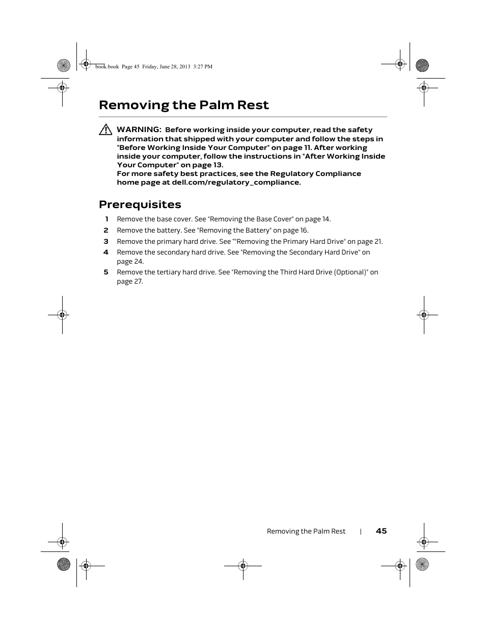 Removing the palm rest, Prerequisites | Dell Alienware 17 (Mid 2013) User Manual | Page 45 / 128