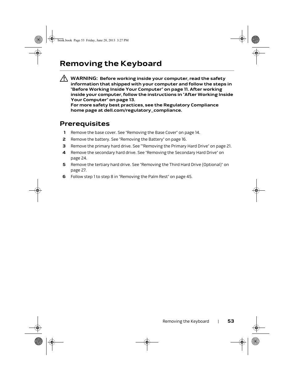 Removing the keyboard, Prerequisites | Dell Alienware 17 (Mid 2013) User Manual | Page 53 / 128