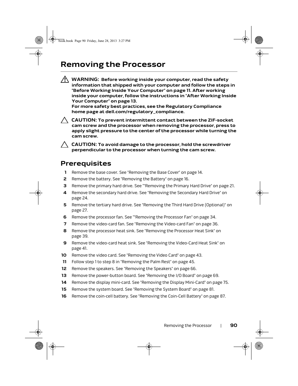 Removing the processor, Prerequisites | Dell Alienware 17 (Mid 2013) User Manual | Page 90 / 128