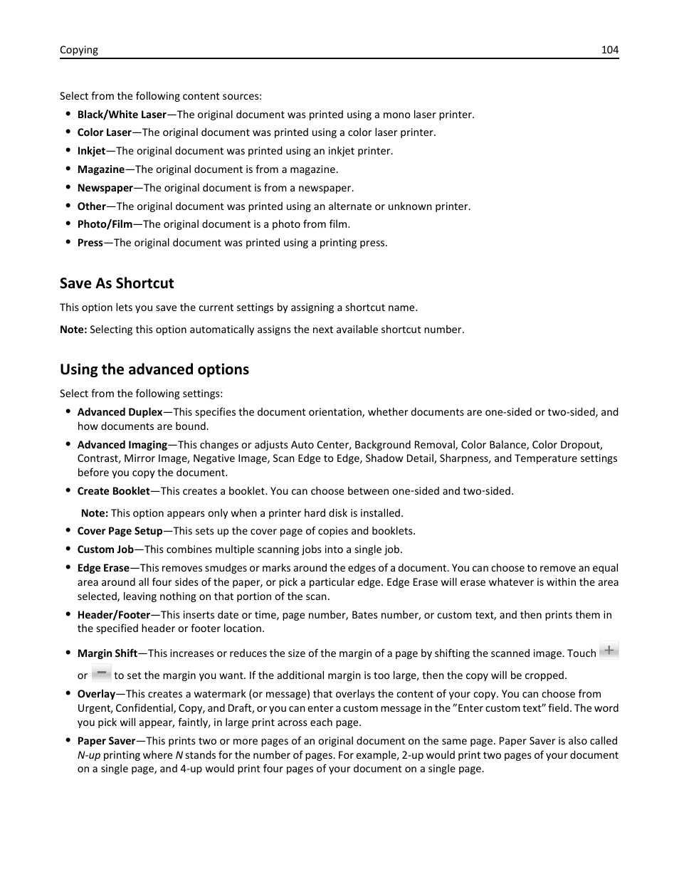 Save as shortcut, Using the advanced options | Dell B5465dnf Mono Laser Printer MFP User Manual | Page 104 / 342