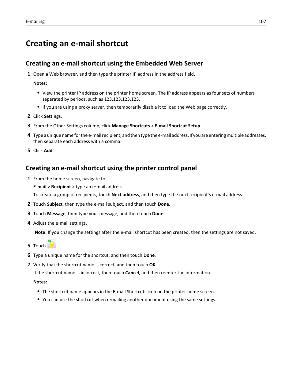 Creating an e-mail shortcut | Dell B5465dnf Mono Laser Printer MFP User Manual | Page 107 / 342