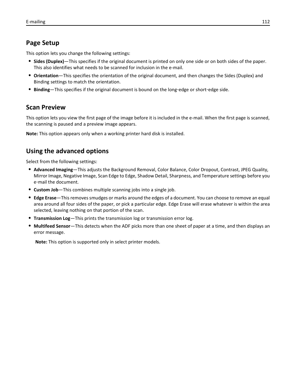 Scan preview, Using the advanced options, Page setup | Dell B5465dnf Mono Laser Printer MFP User Manual | Page 112 / 342