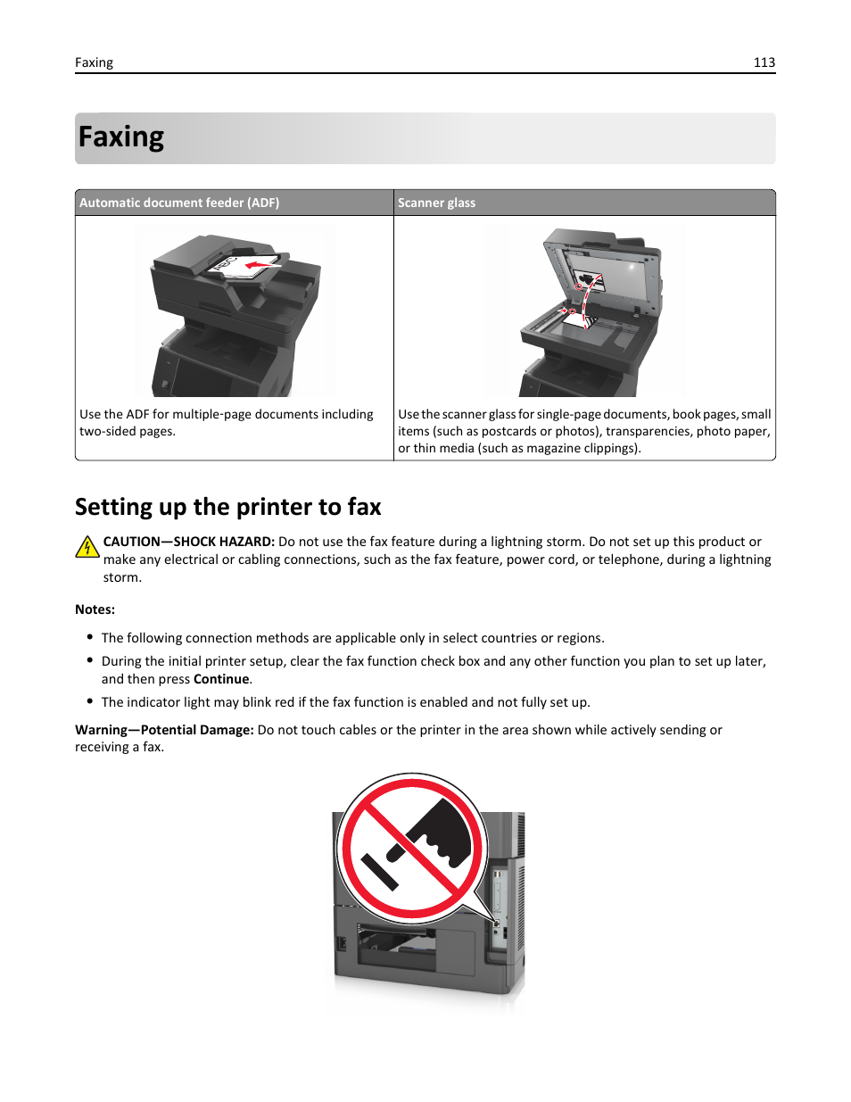 Faxing, Setting up the printer to fax | Dell B5465dnf Mono Laser Printer MFP User Manual | Page 113 / 342