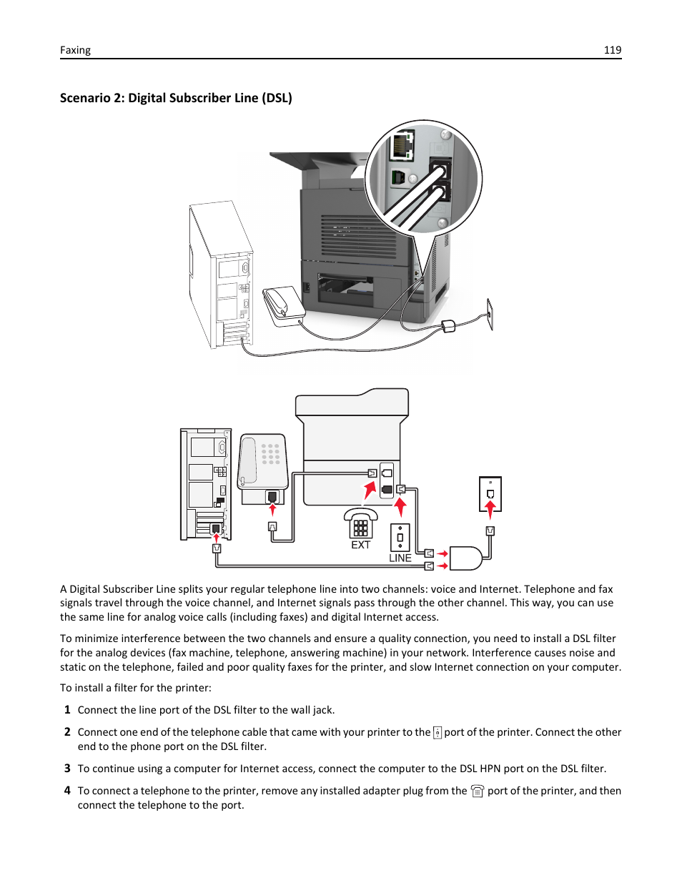 Scenario 2: digital subscriber line (dsl) | Dell B5465dnf Mono Laser Printer MFP User Manual | Page 119 / 342