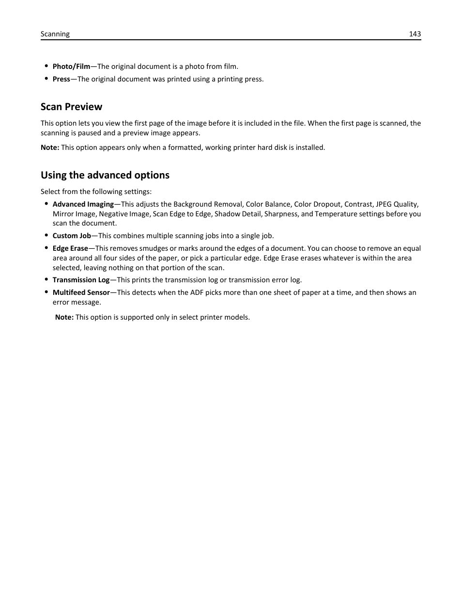 Scan preview, Using the advanced options | Dell B5465dnf Mono Laser Printer MFP User Manual | Page 143 / 342