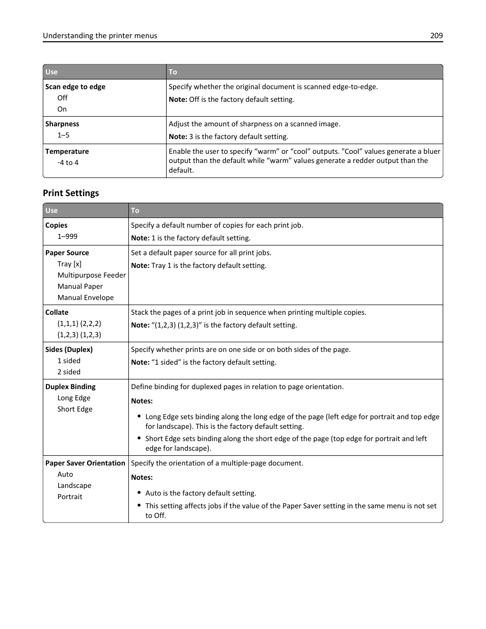 Print settings | Dell B5465dnf Mono Laser Printer MFP User Manual | Page 209 / 342