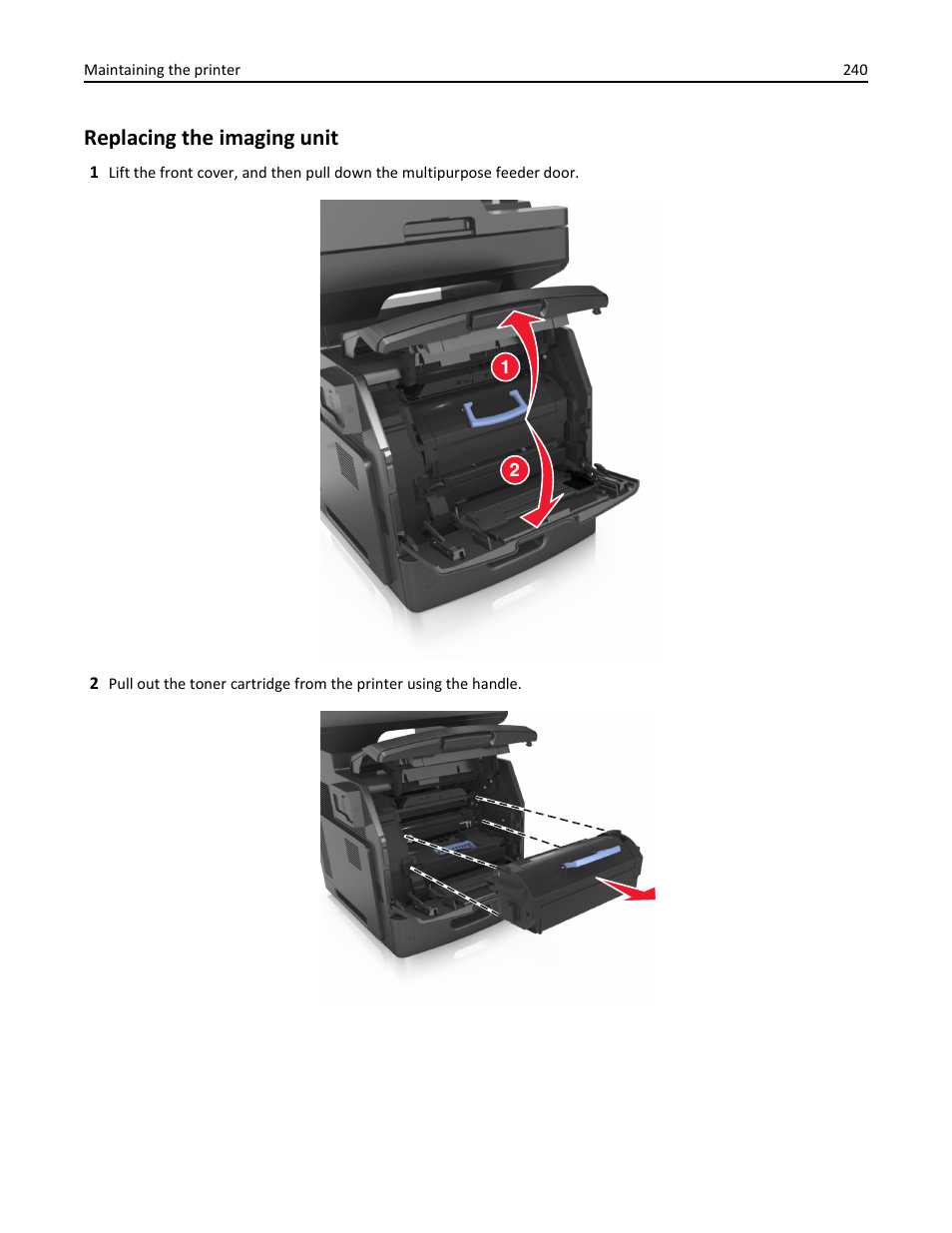 Replacing the imaging unit | Dell B5465dnf Mono Laser Printer MFP User Manual | Page 240 / 342