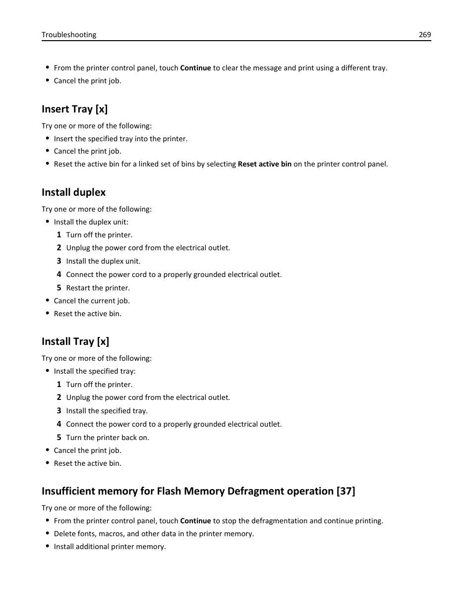 Insert tray [x, Install duplex, Install tray [x | Dell B5465dnf Mono Laser Printer MFP User Manual | Page 269 / 342