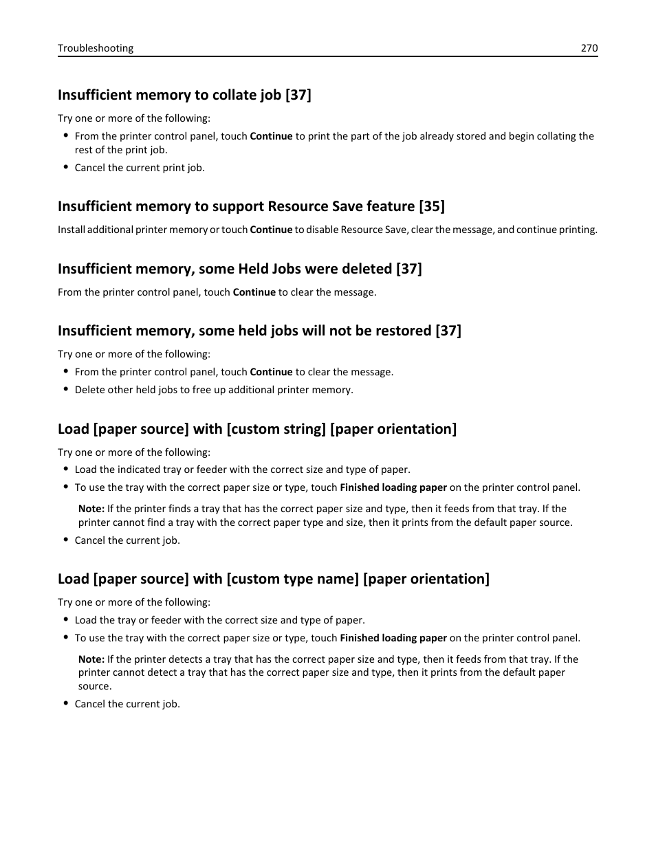 Insufficient memory to collate job [37 | Dell B5465dnf Mono Laser Printer MFP User Manual | Page 270 / 342