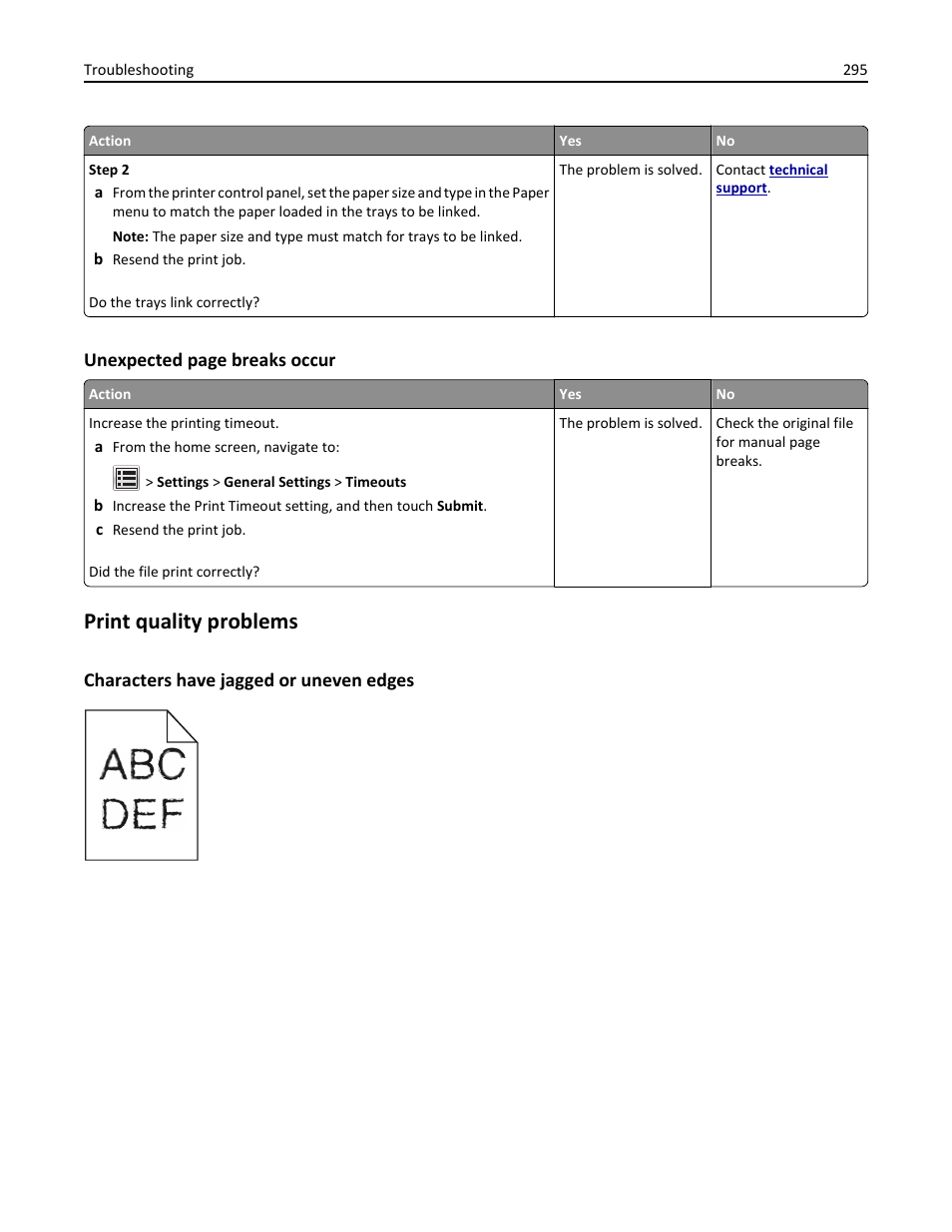 Print quality problems, Characters have jagged or uneven edges | Dell B5465dnf Mono Laser Printer MFP User Manual | Page 295 / 342