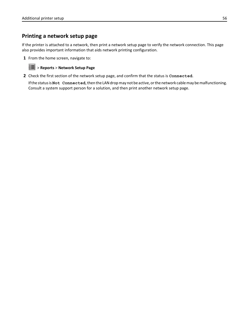 Printing a network setup page | Dell B5465dnf Mono Laser Printer MFP User Manual | Page 56 / 342