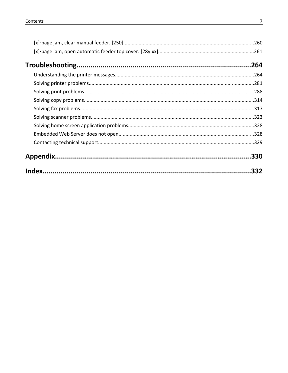 Troubleshooting, Appendix index | Dell B5465dnf Mono Laser Printer MFP User Manual | Page 7 / 342