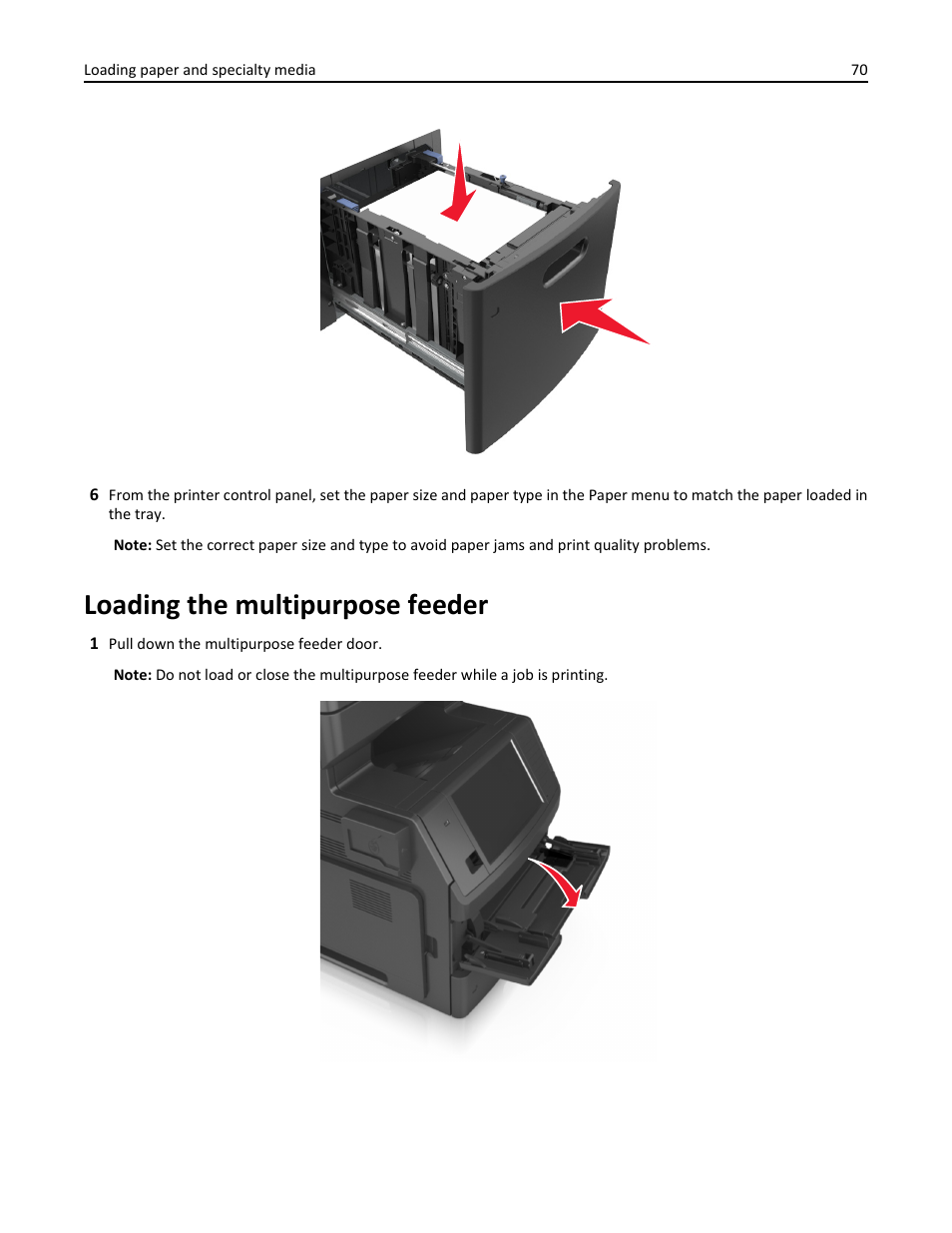 Loading the multipurpose feeder | Dell B5465dnf Mono Laser Printer MFP User Manual | Page 70 / 342