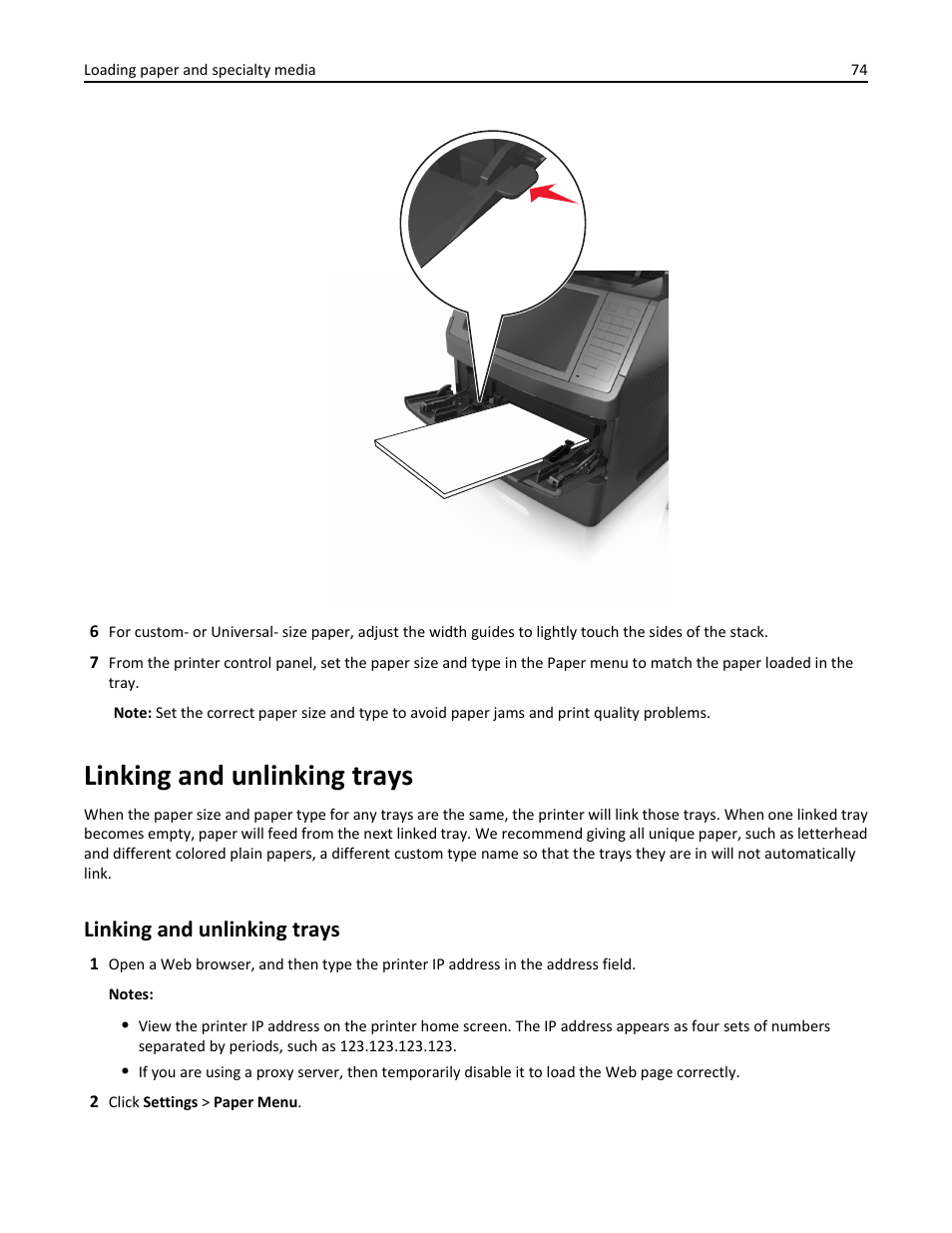 Linking and unlinking trays | Dell B5465dnf Mono Laser Printer MFP User Manual | Page 74 / 342