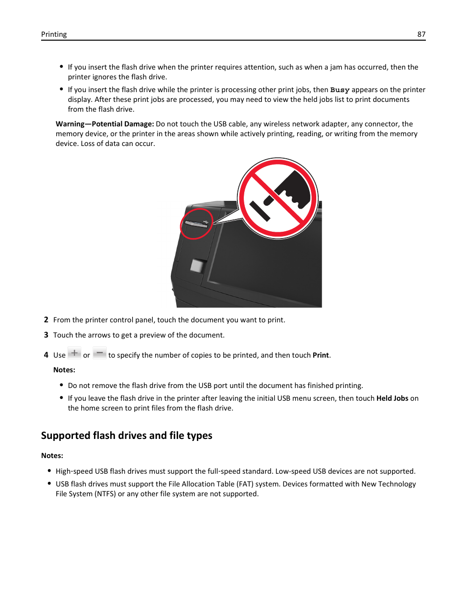 Supported flash drives and file types | Dell B5465dnf Mono Laser Printer MFP User Manual | Page 87 / 342