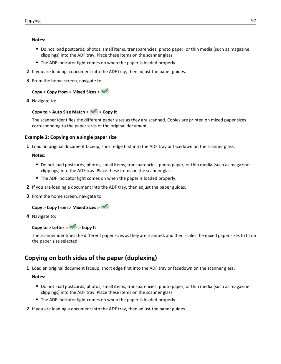 Copying on both sides of the paper (duplexing) | Dell B5465dnf Mono Laser Printer MFP User Manual | Page 97 / 342