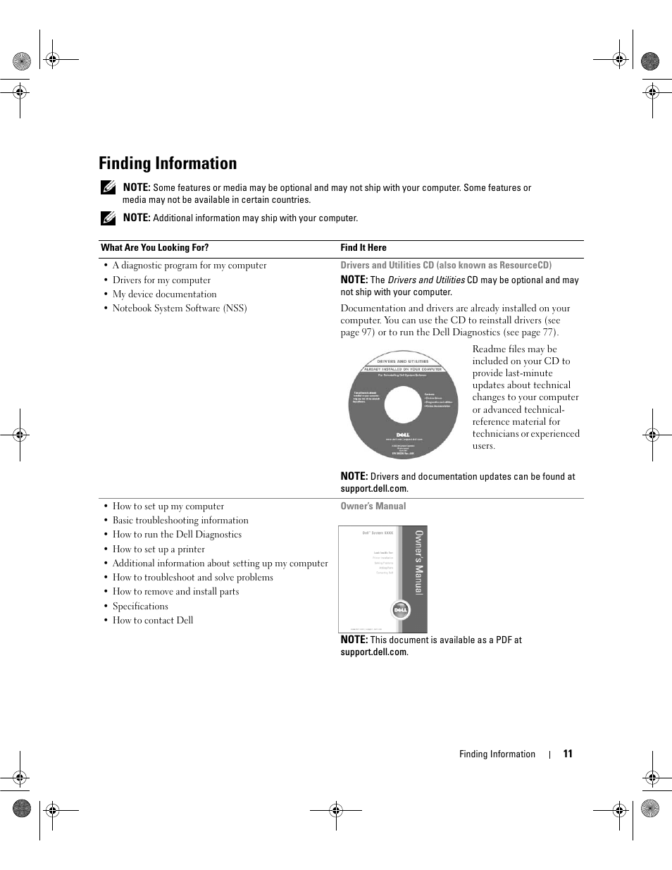 Finding information | Dell Inspiron 630m User Manual | Page 11 / 180