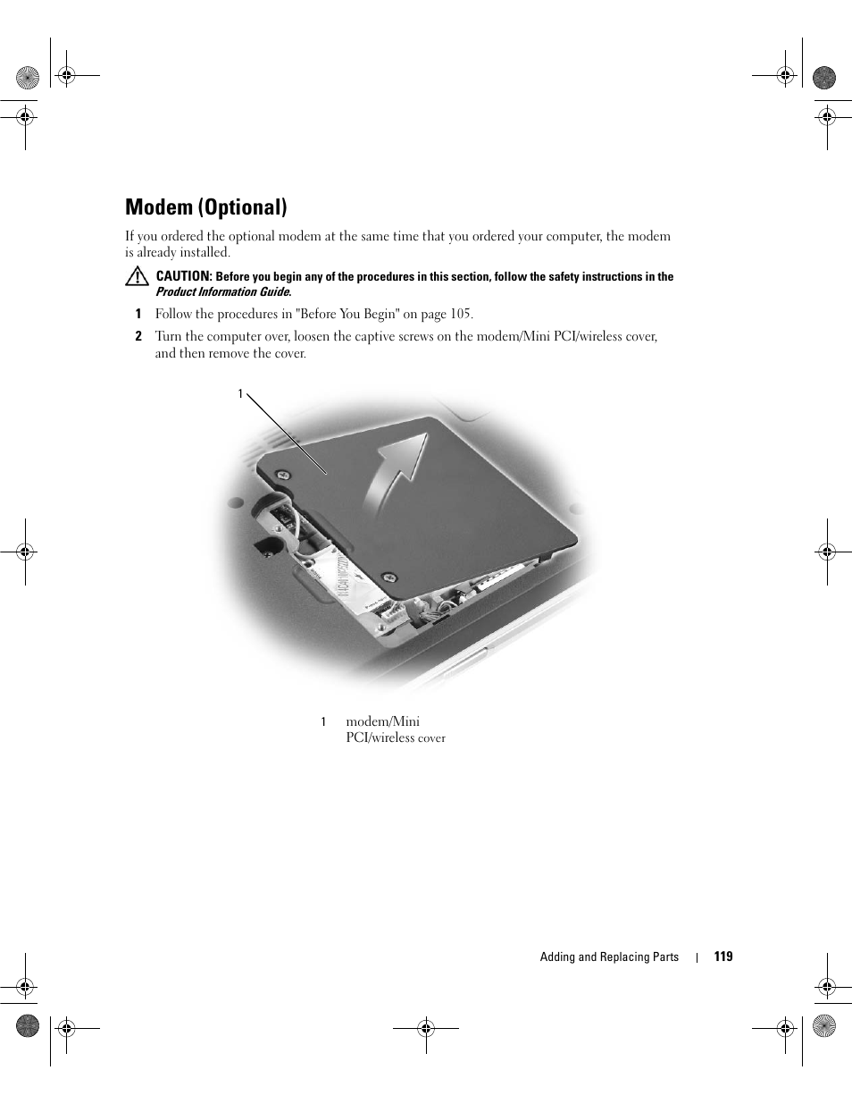 Modem (optional) | Dell Inspiron 630m User Manual | Page 119 / 180