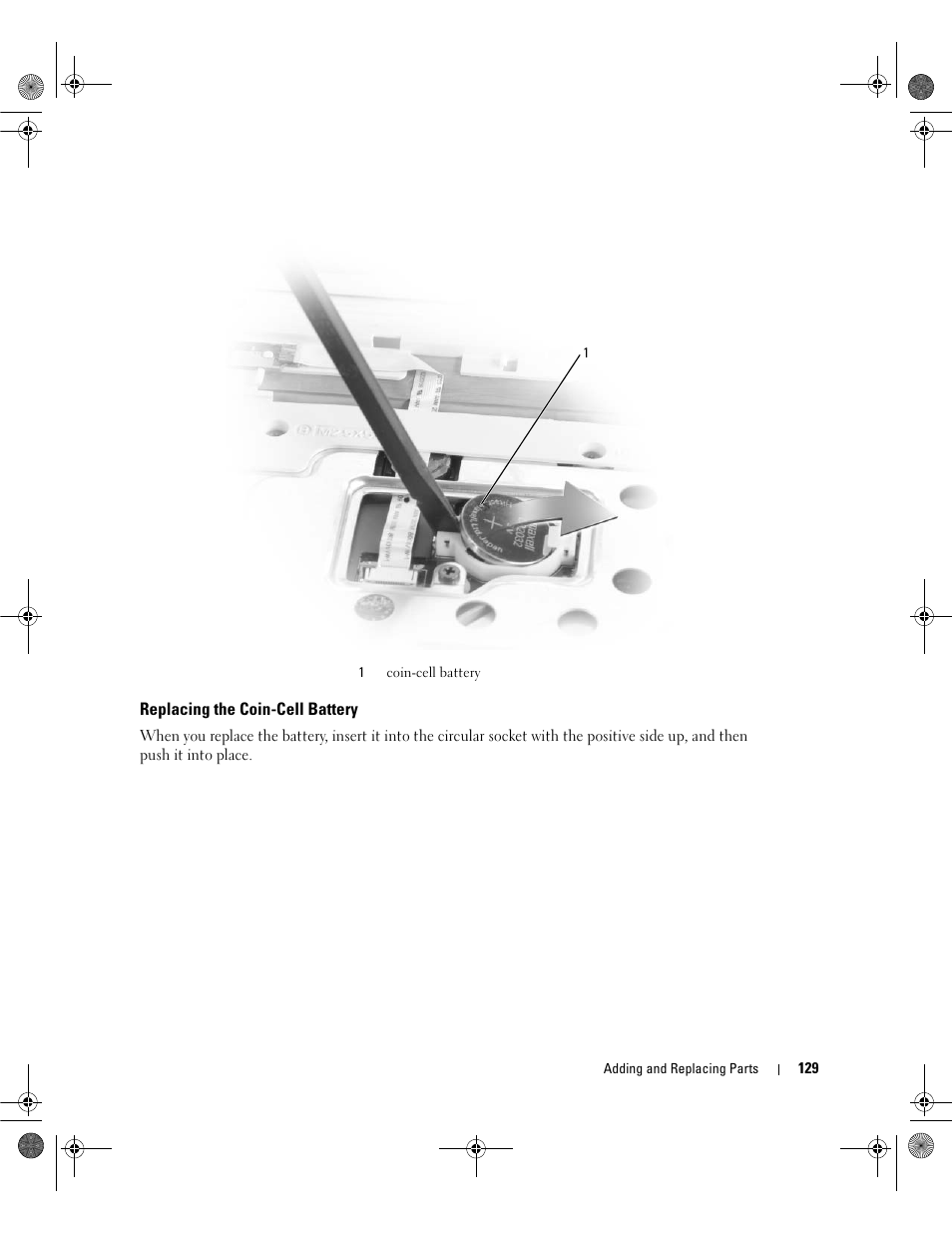 Replacing the coin-cell battery | Dell Inspiron 630m User Manual | Page 129 / 180