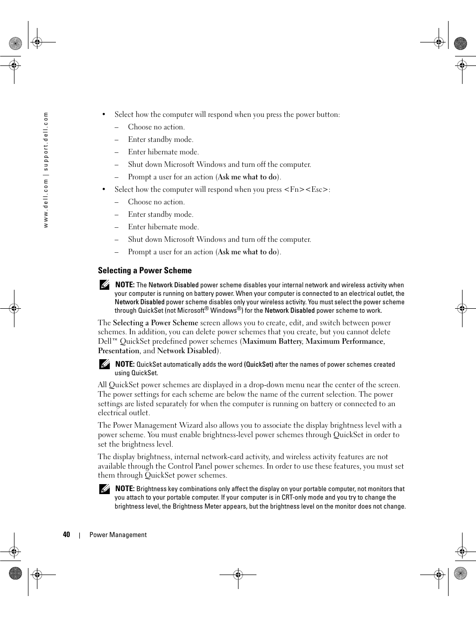 Selecting a power scheme | Dell Inspiron 630m User Manual | Page 40 / 180