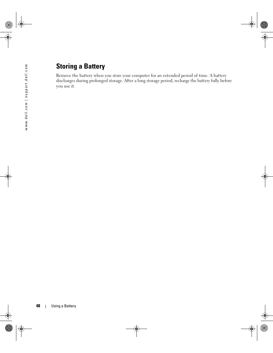 Storing a battery | Dell Inspiron 630m User Manual | Page 48 / 180