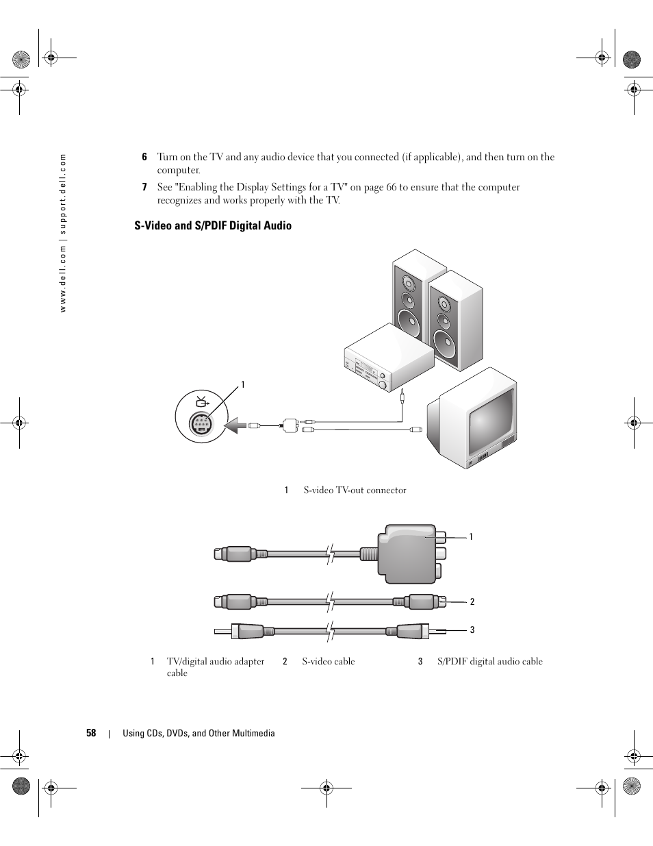 S-video and s/pdif digital audio | Dell Inspiron 630m User Manual | Page 58 / 180