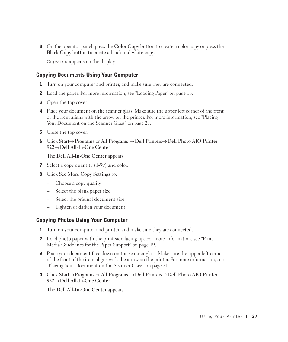 Dell 922 All In One Photo Printer User Manual | Page 27 / 108