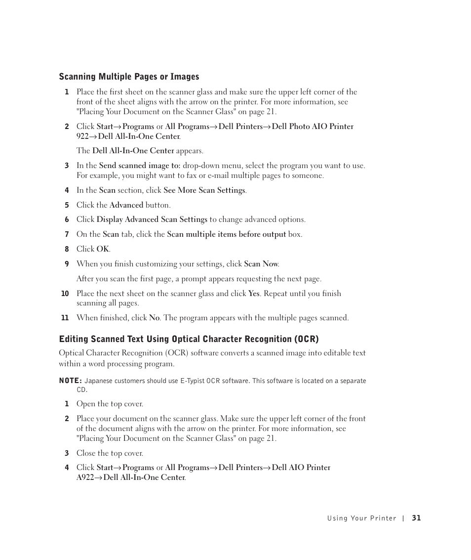 Dell 922 All In One Photo Printer User Manual | Page 31 / 108