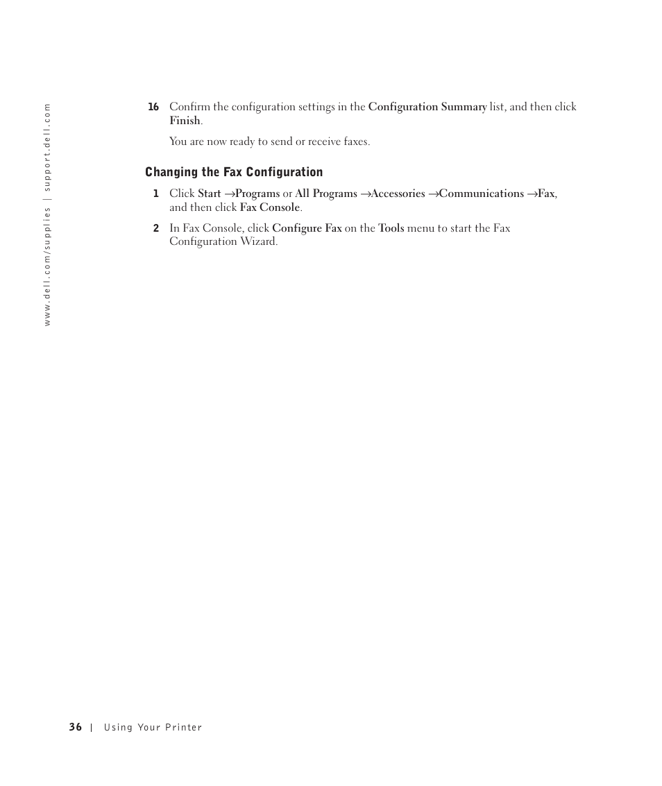 Changing the fax configuration | Dell 922 All In One Photo Printer User Manual | Page 36 / 108