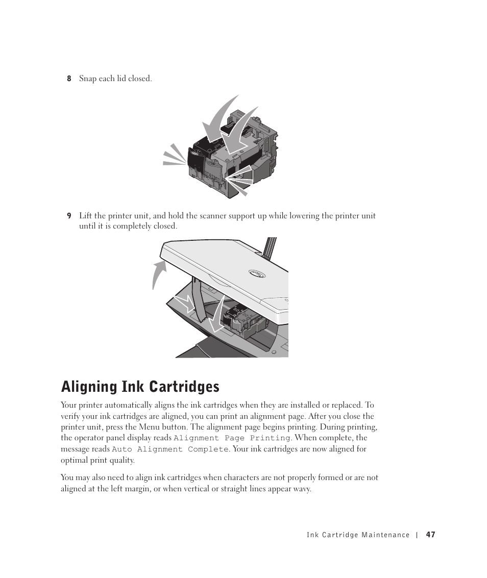 Aligning ink cartridges | Dell 922 All In One Photo Printer User Manual | Page 47 / 108