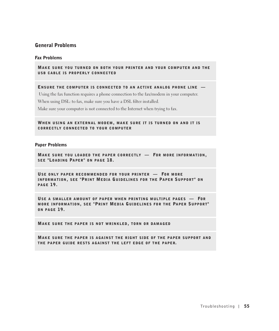 General problems | Dell 922 All In One Photo Printer User Manual | Page 55 / 108