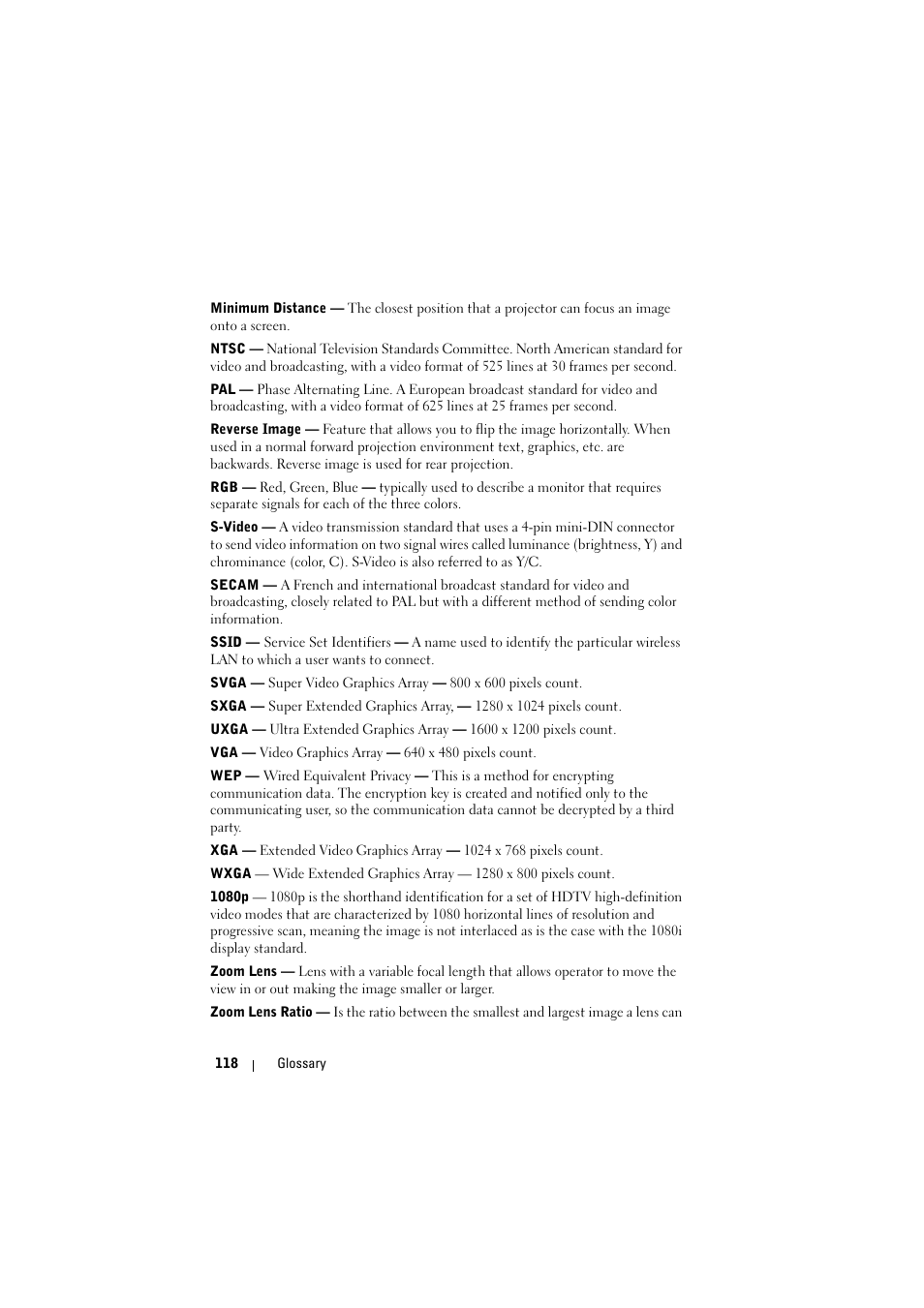 Dell 7700HD Projector User Manual | Page 118 / 122