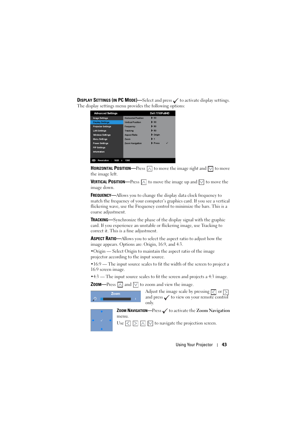 Dell 7700HD Projector User Manual | Page 43 / 122