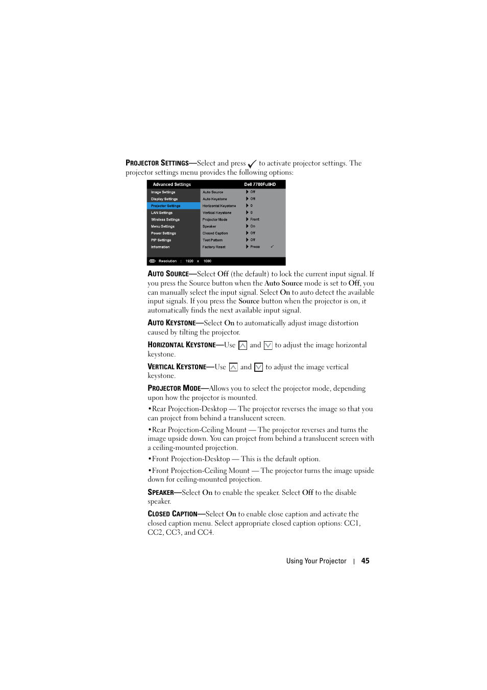 Dell 7700HD Projector User Manual | Page 45 / 122