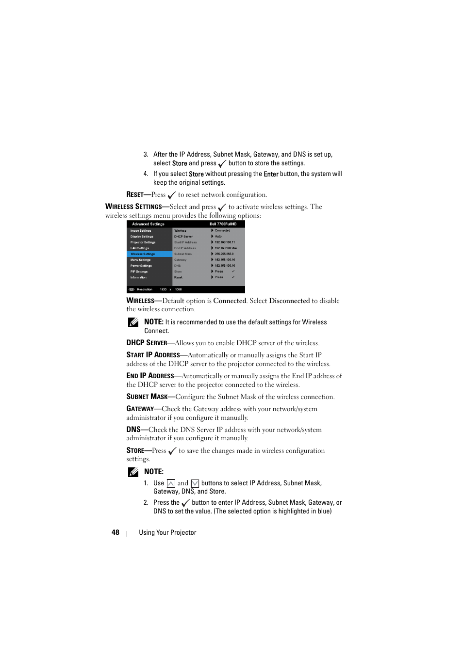 Dell 7700HD Projector User Manual | Page 48 / 122