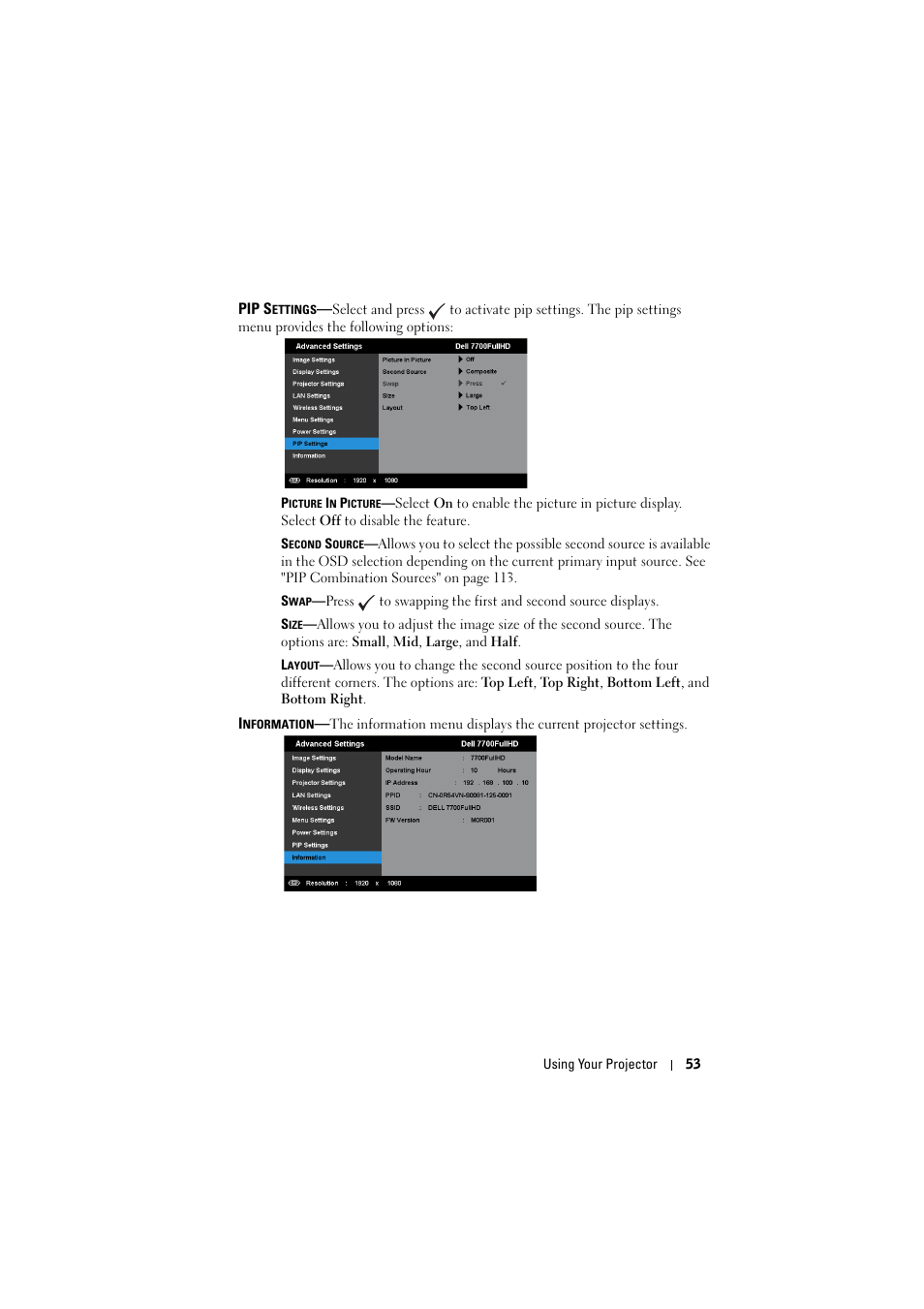 Dell 7700HD Projector User Manual | Page 53 / 122