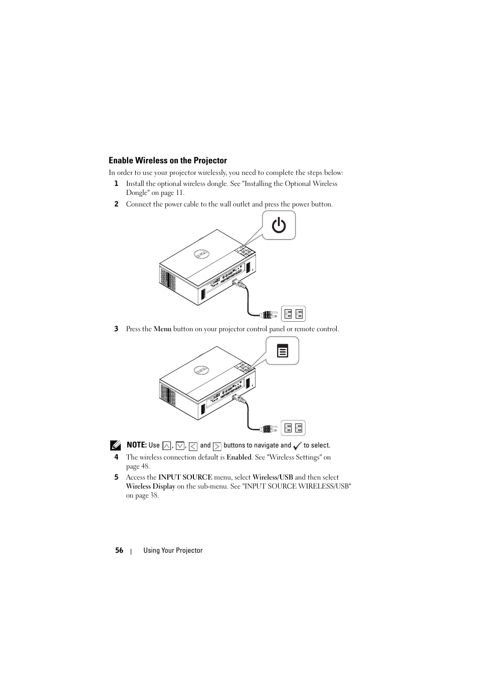 Enable wireless on the projector | Dell 7700HD Projector User Manual | Page 56 / 122