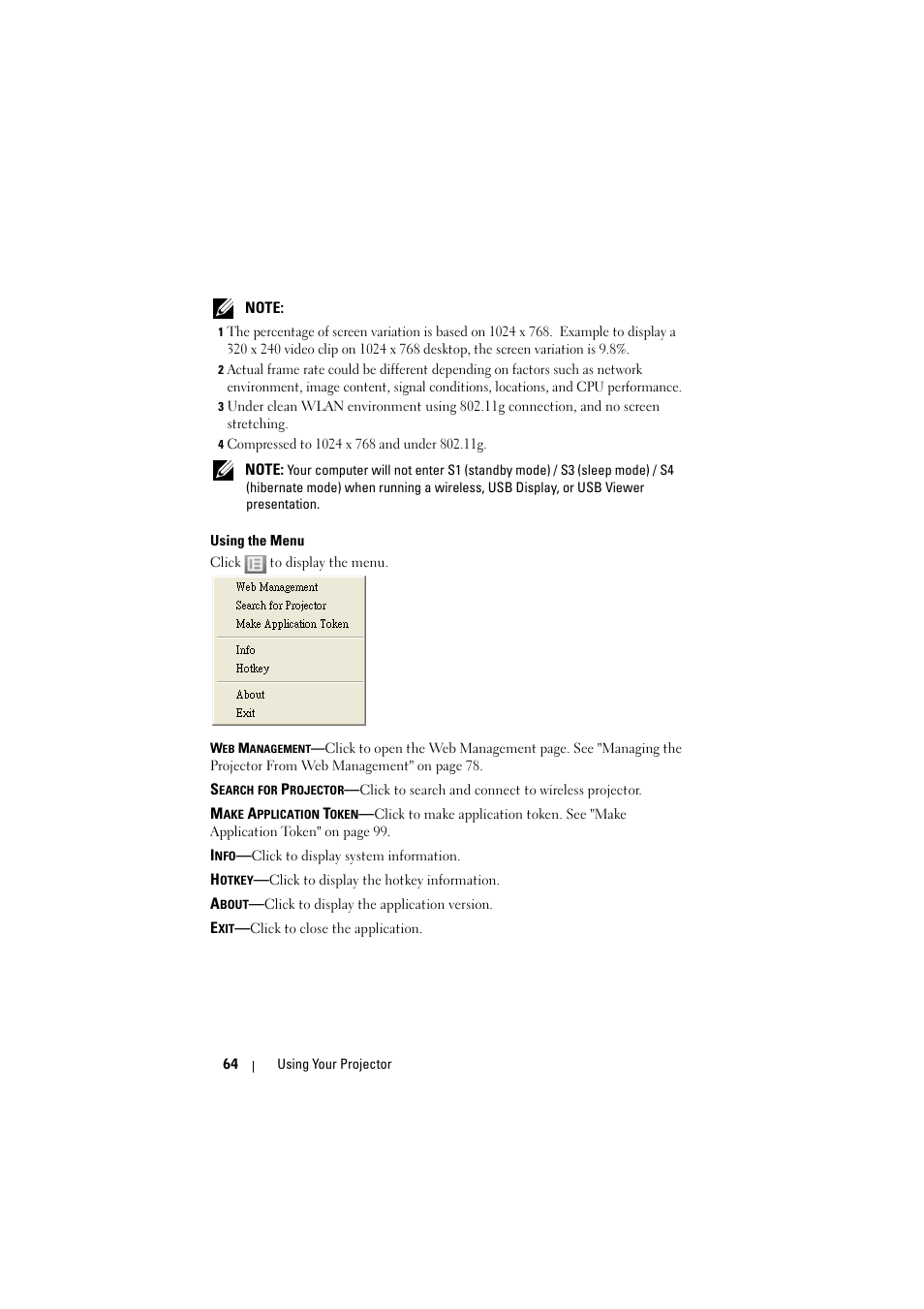 Using the menu | Dell 7700HD Projector User Manual | Page 64 / 122