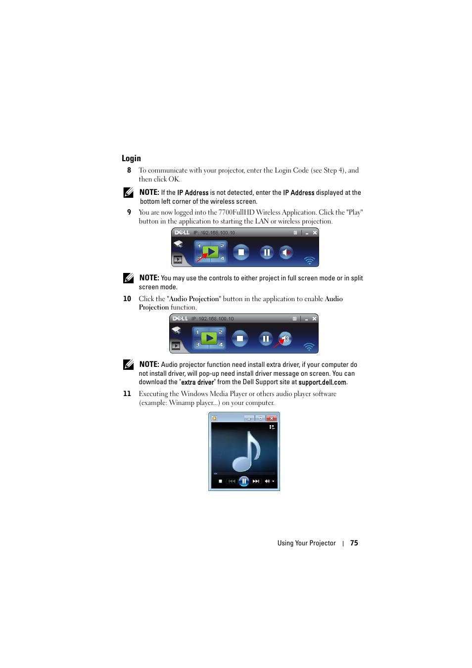 Login | Dell 7700HD Projector User Manual | Page 75 / 122