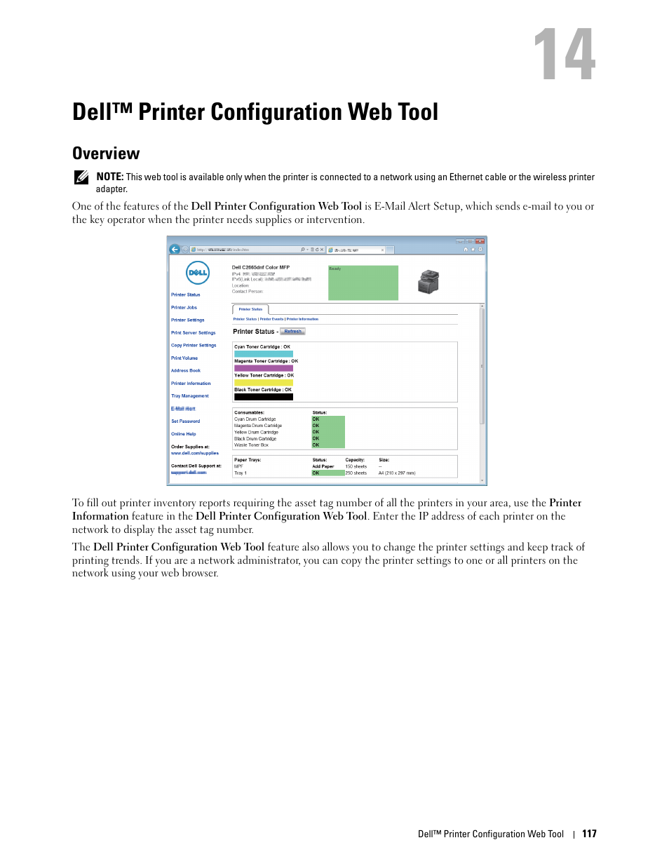 Dell™ printer configuration web tool, Overview, 14 dell™ printer configuration web tool | Dell C2665dnf Color Laser Printer User Manual | Page 119 / 578