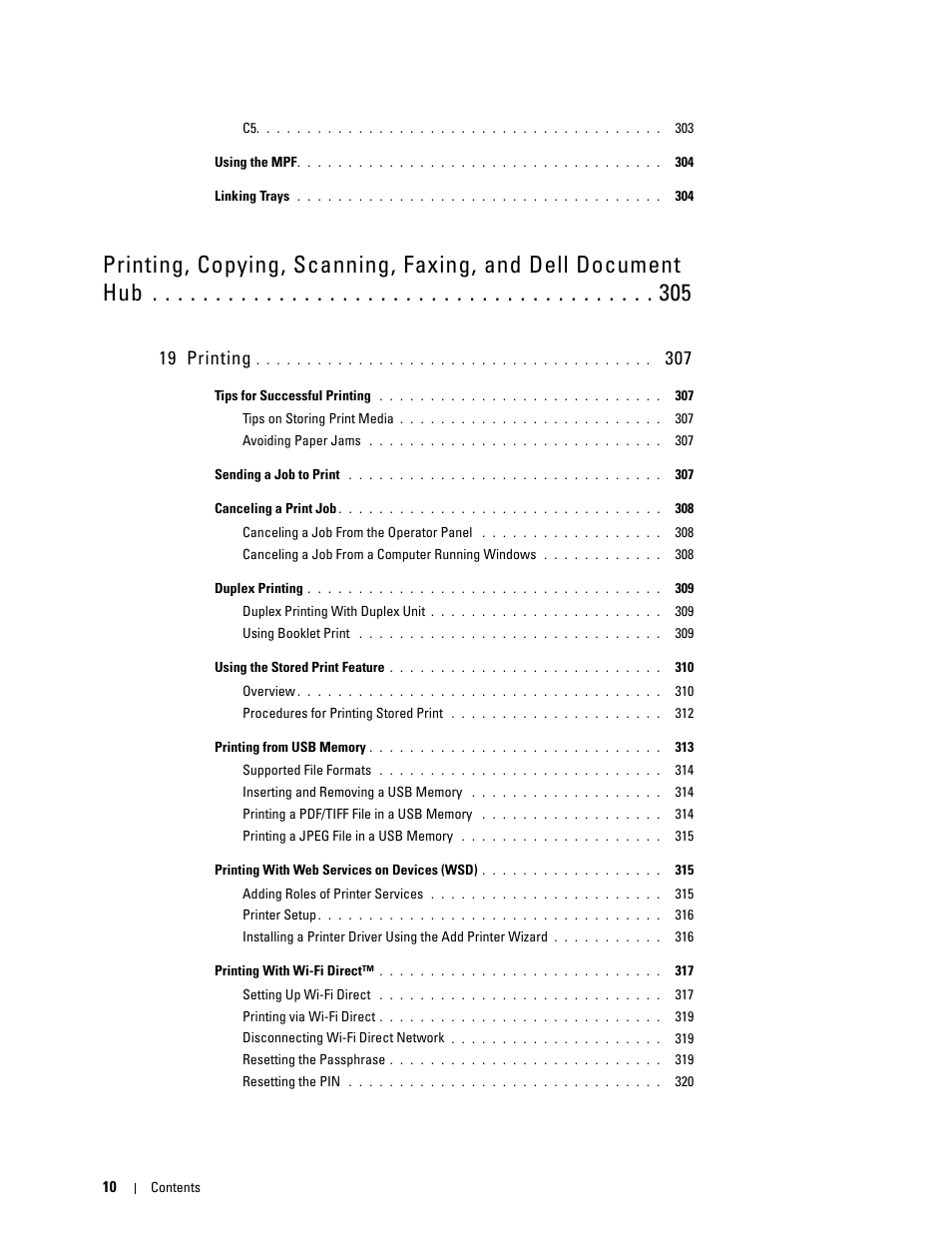 19 printing 307, 19 printing | Dell C2665dnf Color Laser Printer User Manual | Page 12 / 578