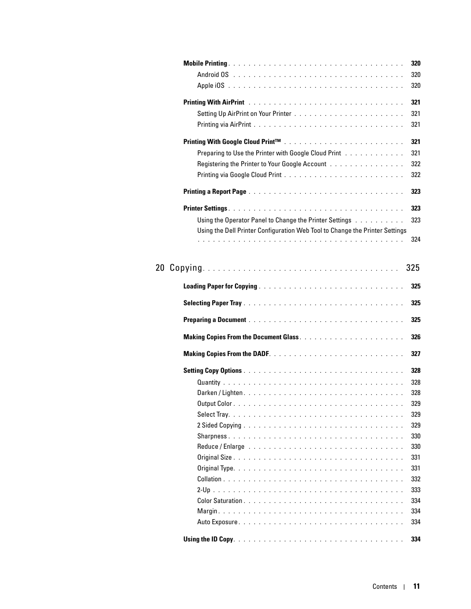 20 copying 325, 20 copying | Dell C2665dnf Color Laser Printer User Manual | Page 13 / 578